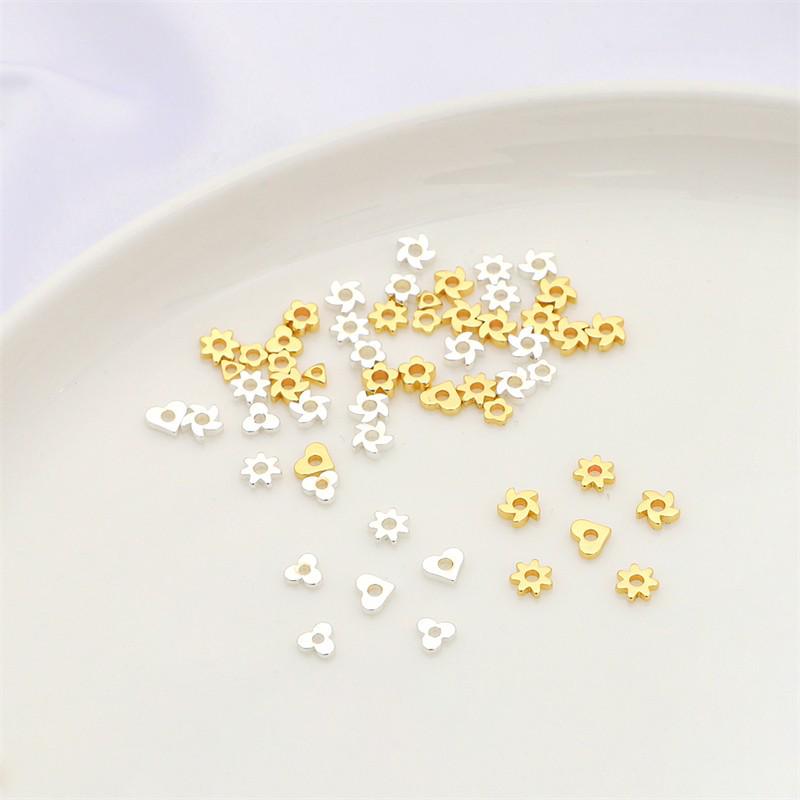 Copper Retention 14K Gold-Filled Plum Blossom Heart Spacers, 925 Silver DIY Ancient Style Jewelry Accessories for Bracelets, Necklaces, Earrings