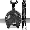 Horses Head Horseshoe Pendant Necklace for Men Women Stainless Steel Black Animal Chain Horse Accessories Lucky Jewelry Gift
