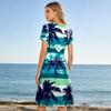 Vestido Midi de Manga Corta con Cuello en V para Mujer con Estampado de Hojas Tropicales Tejido Ligero Casual de Corte Holgado para Verano