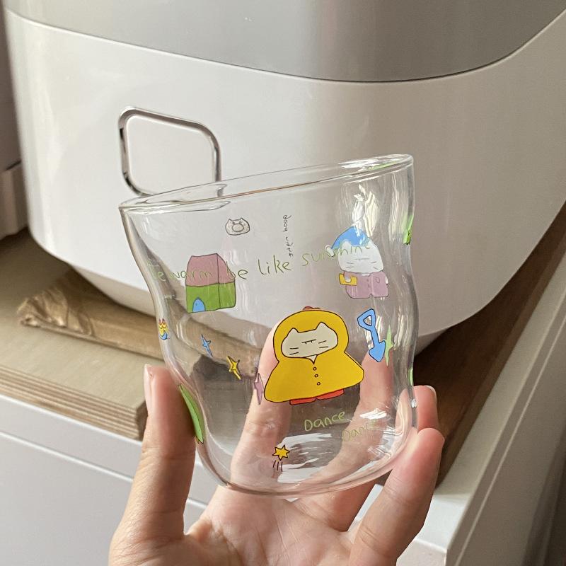 Homemade Niche Sleepy Kitten Irregular Coffee Cup, High Borosilicate Glass Water Cup With High Temperature Resistance 325Ml