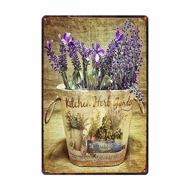 Lavender Metal Plate Flower Farmhouse Tin Signs Plaque Vintage Wall Art Poster Home Garden Decor 20x30cm