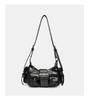 Niche Distressed Leather Single-Shoulder Bag with Personalized Rivets, Workwear Style Underarm Crossbody Bag