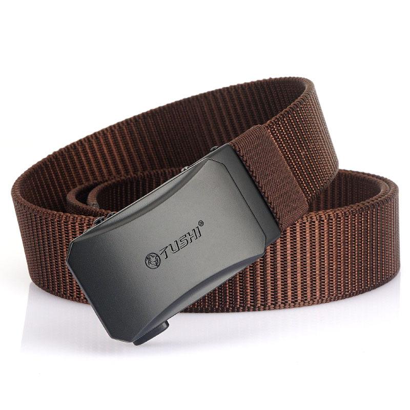 New Men'S Commuting Belt With Automatic Buckle Nylon Waistband, Outdoor Leisure Versatile Double-Layer Thick Belt