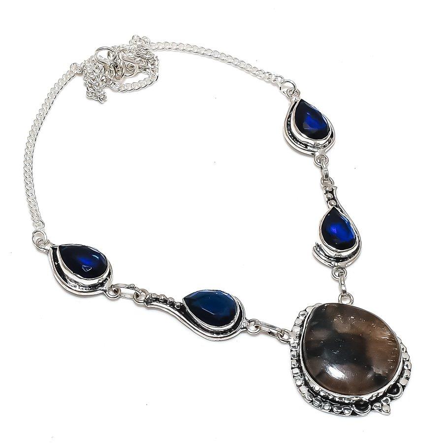 

Натуральный Хиастолит, Топаз 925 Стерлинговое Серебро Ювелирное Ожерелье 18 H1f01