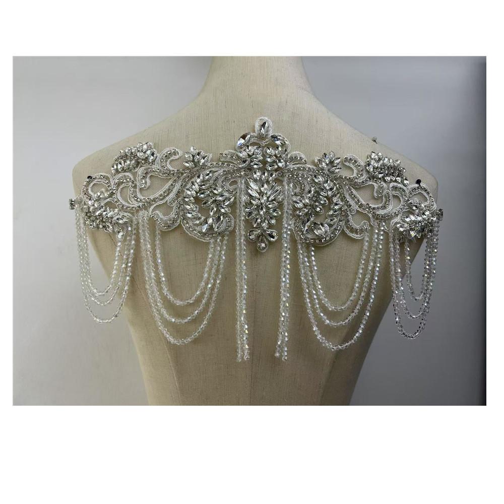 New Rhinestone Patches Appliques Bodice Sew on for Wedding Party DIY Large серебряный