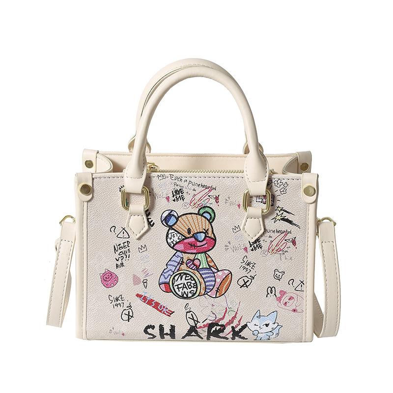 Bear Graffiti Portable Tote Bag Summer New Niche Design Versatile Fashion Printed Shoulder Messenger Bag