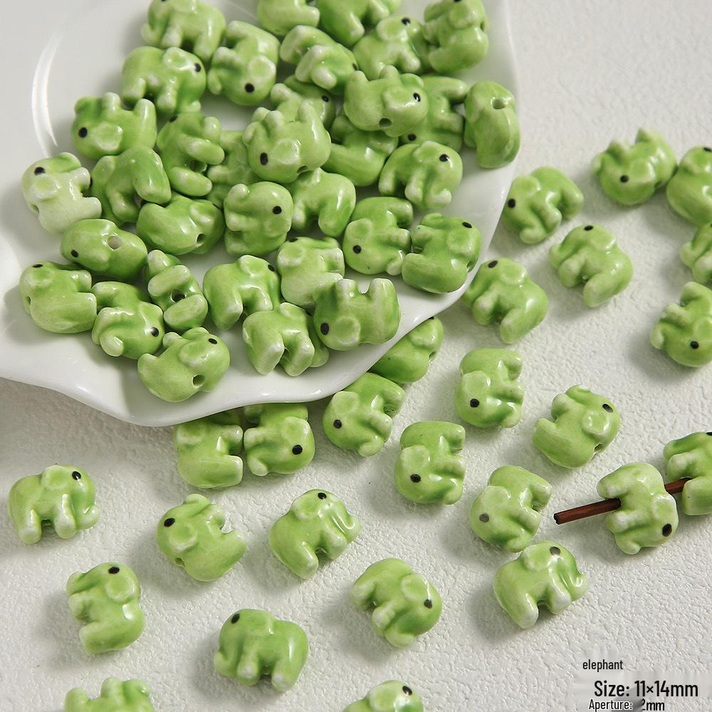 Handmade Cute Flower & Heart Green Ceramic Beads for DIY Jewelry