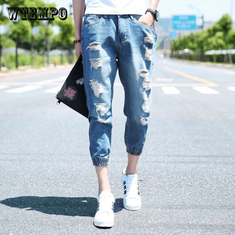 Ripped Jeans Casual Clubbing Clothes Jeans Mens Trendy Summer