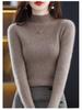 Damski sweter z wysokim dekoltem, dopasowany, z imitacji wełny - rozciągliwa dzianina, warstwa bazowa na jesień/zimę