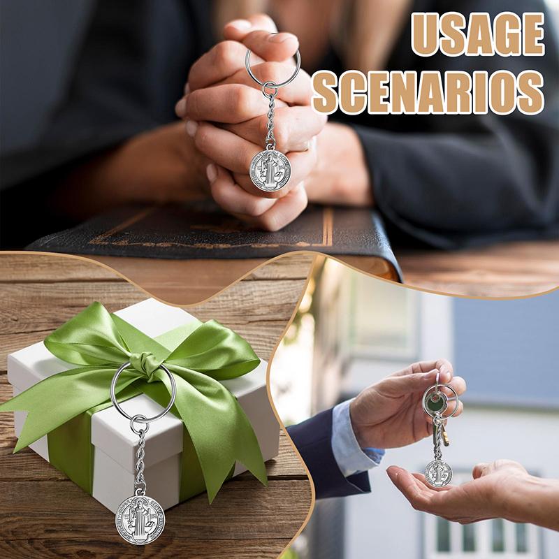Baptism Key Ring Double Sided St Benedict Medal Keychain With Organza Gift Bags - 24 Sets First Communion Favors For Guests