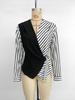 2025 Autumn Women's V-Neck Stripe Patchwork Waist-Cinching Long Sleeve Top