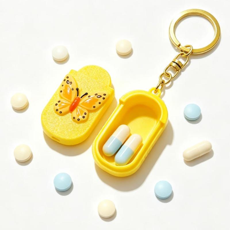 Mini Sliding Pill Box Keychain Compact Pill Container 3 Compartments BPA Free for Pocket Purse Travel Business Trip Use