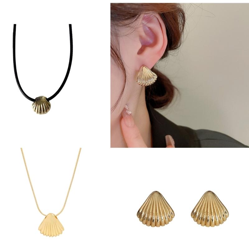 Simple Metal Shells Pendant Necklace Earrings Sweet Cool Collar Necklace Choker Neck Chain Y2K Earrings Fashion Jewelry