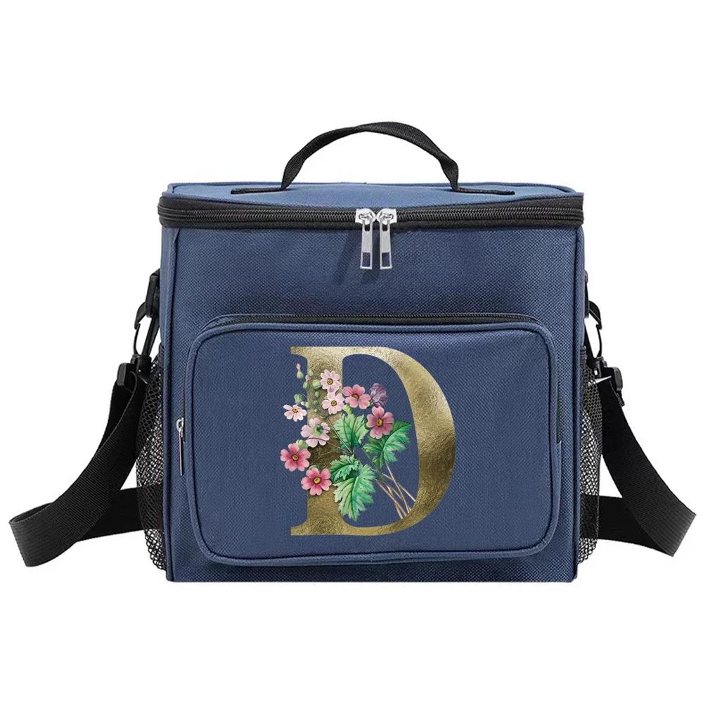 Lunch Bag Insulated Bags Cooler Box Thermal Organizer Handbag Shoulder Storage Lunchbag for Men and Women Golden Flower Printing