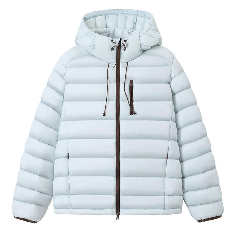 Warm, windproof, temperature-locking, lightweight hooded rib down jacket