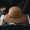Wide Brim Folding Straw Hats Spring Summer Women's Sun Hat Bohemian Beaded Strap Straw Hat  Outdoor