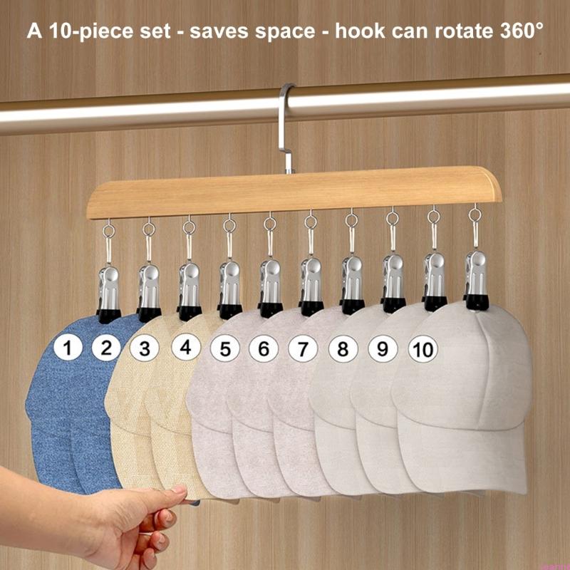 Multifunctional Wooden Garment Hanger 10 Adjustable Clip For Space Saving Vertical Organization Of Hats And Clothes