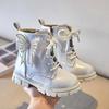 Girls Ankle Boots Black Glitter PU Waterproof Butterfly Pearls Chic Kids Fashion Princess Boots Children Tie Bow Platform Boots