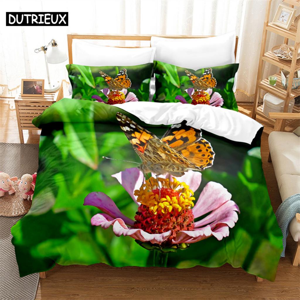 Butterfly Scenery Queen Bedding Set Duvet Cover Kids Bedroom Bed Set Comforter Cover Set King Size Duvet Cover Set Bedding Sets