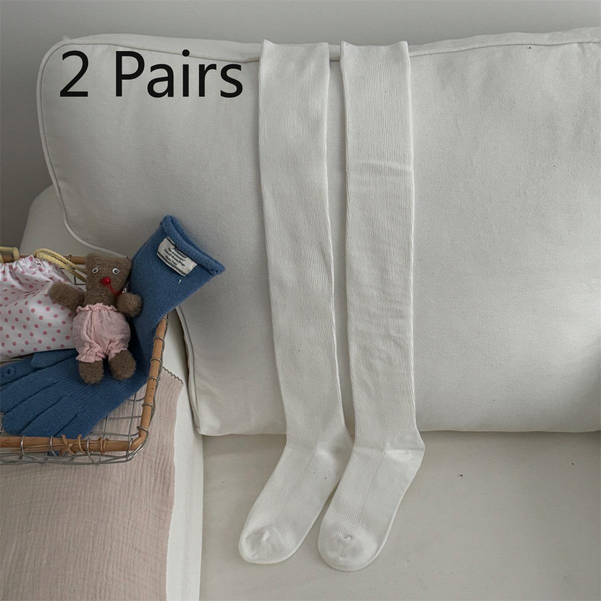 

Две пары ретро однотонных простых двухфонтурных чулок до бедра для девочек, которые не будут сползать осенью и зимой 2 pairs белый