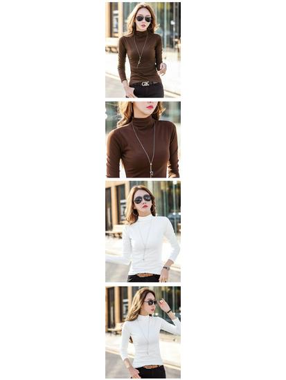 Women's Fleece-Lined Half-High Collar Long-Sleeve Base Layer Shirt, Versatile & Tight-Fitting for Autumn/Winter.