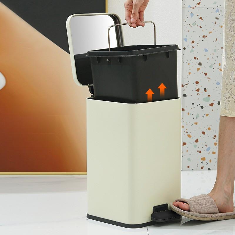 Household Stainless Steel Square Garbage Bin Kitchen Living Room Large Capacity Foot Operated Sanitary Bin