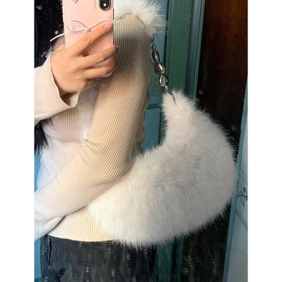 High-End Wolltasche für Damen Neu Trendy und Modisch Vielseitige Handtasche Plüsch Achseltasche Ein-Schulter-Handtasche
