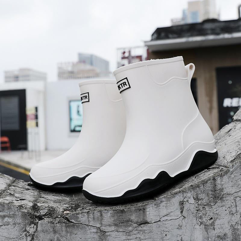Rain shoes men's and women's medium tube plastic non-slip water shoes outdoor water boots warm rain boots couple rubber shoes you