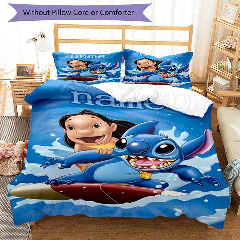 3pcs Custom Name Stitch Bedding Set Duvet Cover Closure Includes 1 Duvet Cover & 2 Pillowcases, Soft and Comfortable for All Seasons.