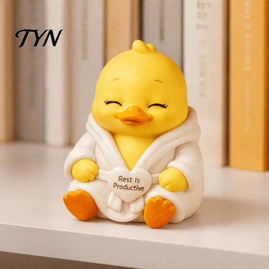 Playful Duck Figurines In Pajamas 3D Printed Sad Yellow Figurines, Cute Tired Worker Resin Mini Figures for Car Dashboard Desk Ornaments Home Office,