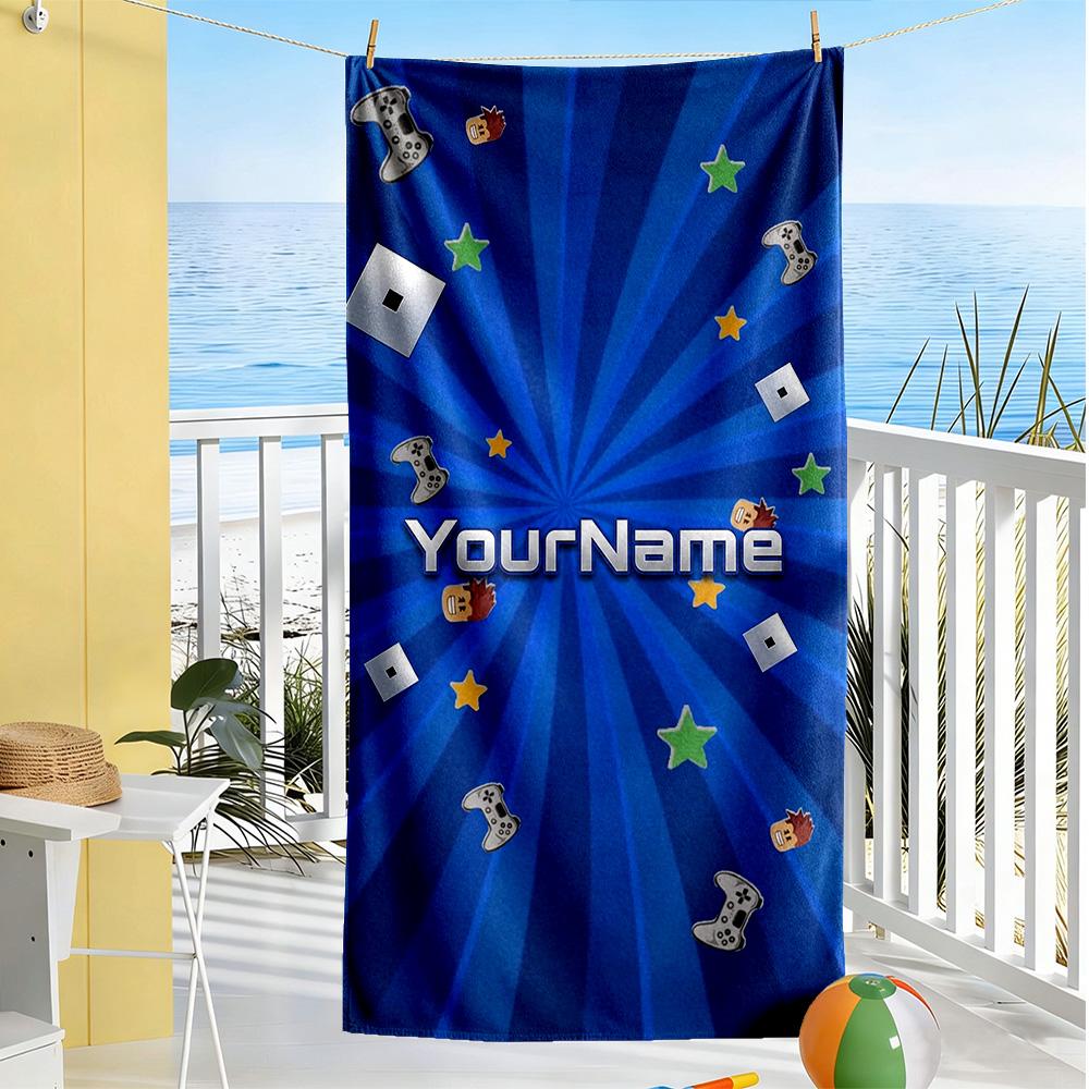 Roblox Customizable Name Beach Towel Super Soft & Absorbent Ideal for Travel Outdoor Swim Pool Yoga Surf Camping Hiking Gym Gift Holiday