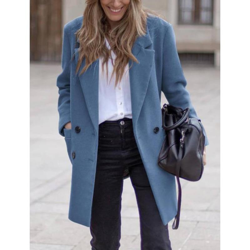 

Autumn and winter medium and long large size woolen women s coat and coat quality goods S синий