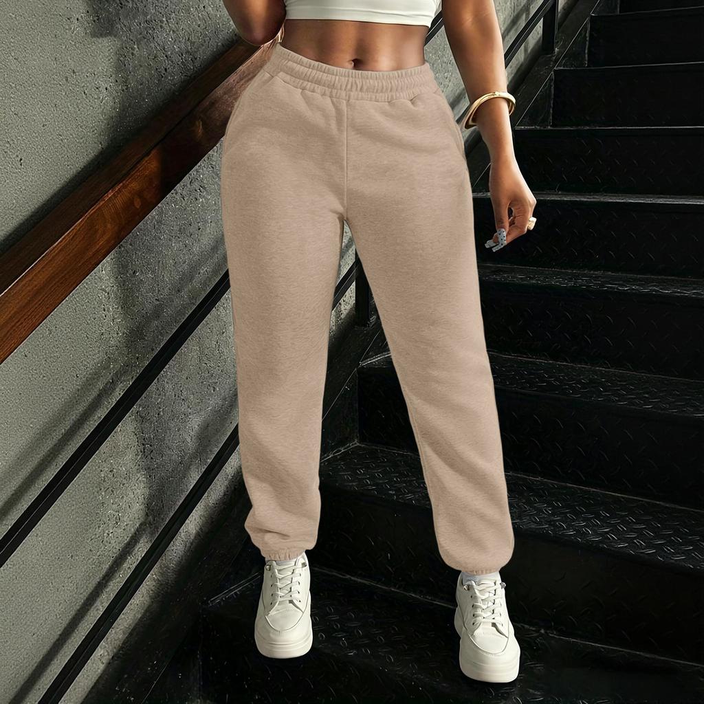 Women's Color Sweatpants with Elastic Waist and Pockets for Casual Wear