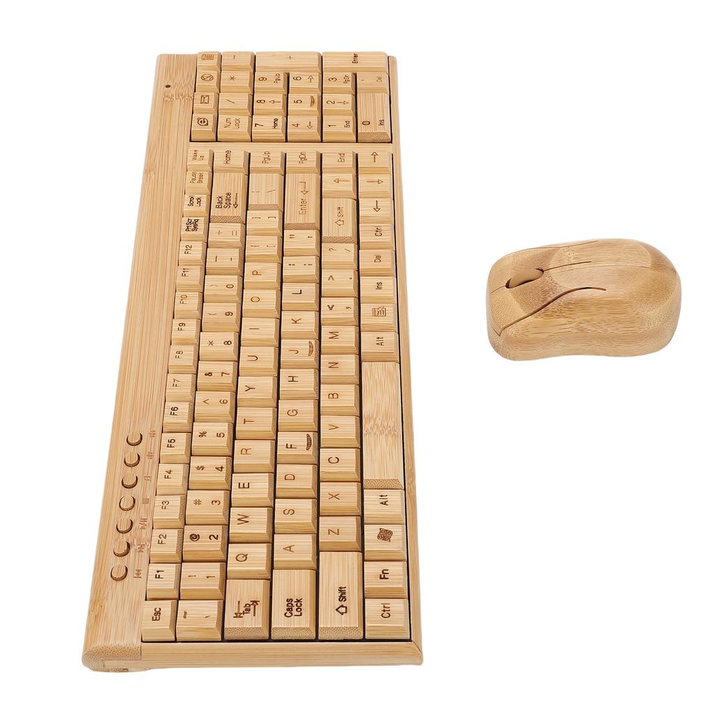 2.4G Wireless Keyboard Mouse Set Handcrafted Full Bamboo Keyboard and Mouse Combo with USB Receiver