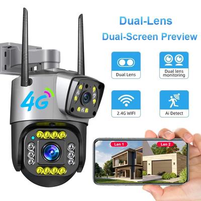 New 4G/WiFi IP Camera 8MP 4K Dual Screen Camara Monitor Smart Home Outdoor Waterproof PTZ CCTV Camera V380 Pro Security Protection