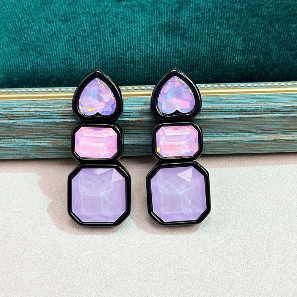 Colorful Shiny Rhinestone Earrings Heart Shaped Heart Shape Ear Jewelry Women