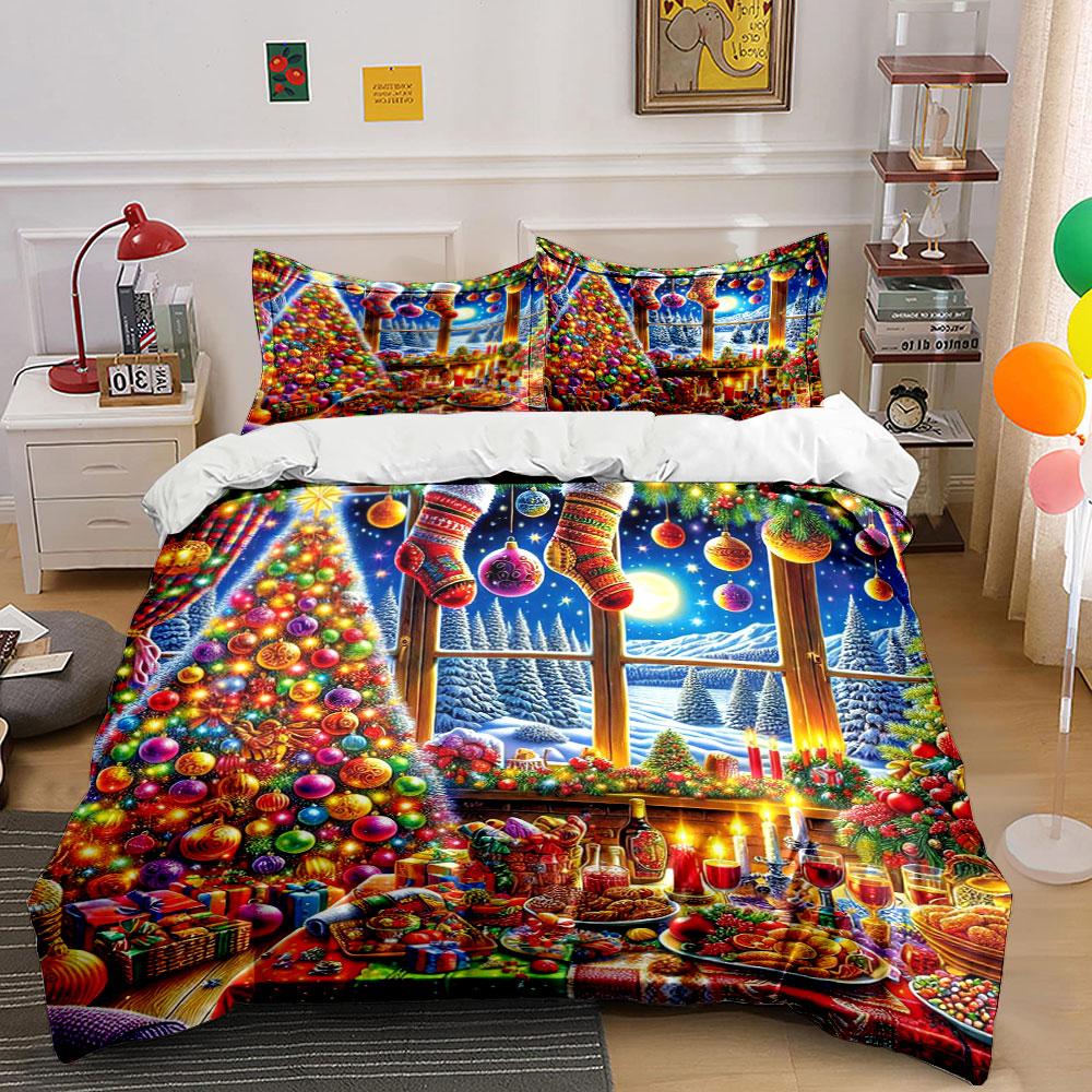 Christmas Decor and Feast Scene Bedding Duvet Cover Set Duvet Cover Pillowcases (1*Duvet Cover 2*Pillowcases, Without Duvet Insert)