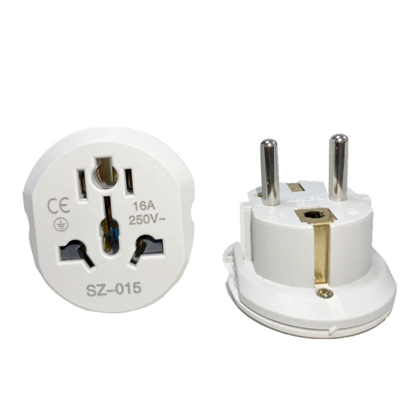 16A Plug Heavy Duty Pure Copper EU Converter Plug US UK Korea Russia Outlet Overload Safe Grounded White ABS Adapter Home Travel