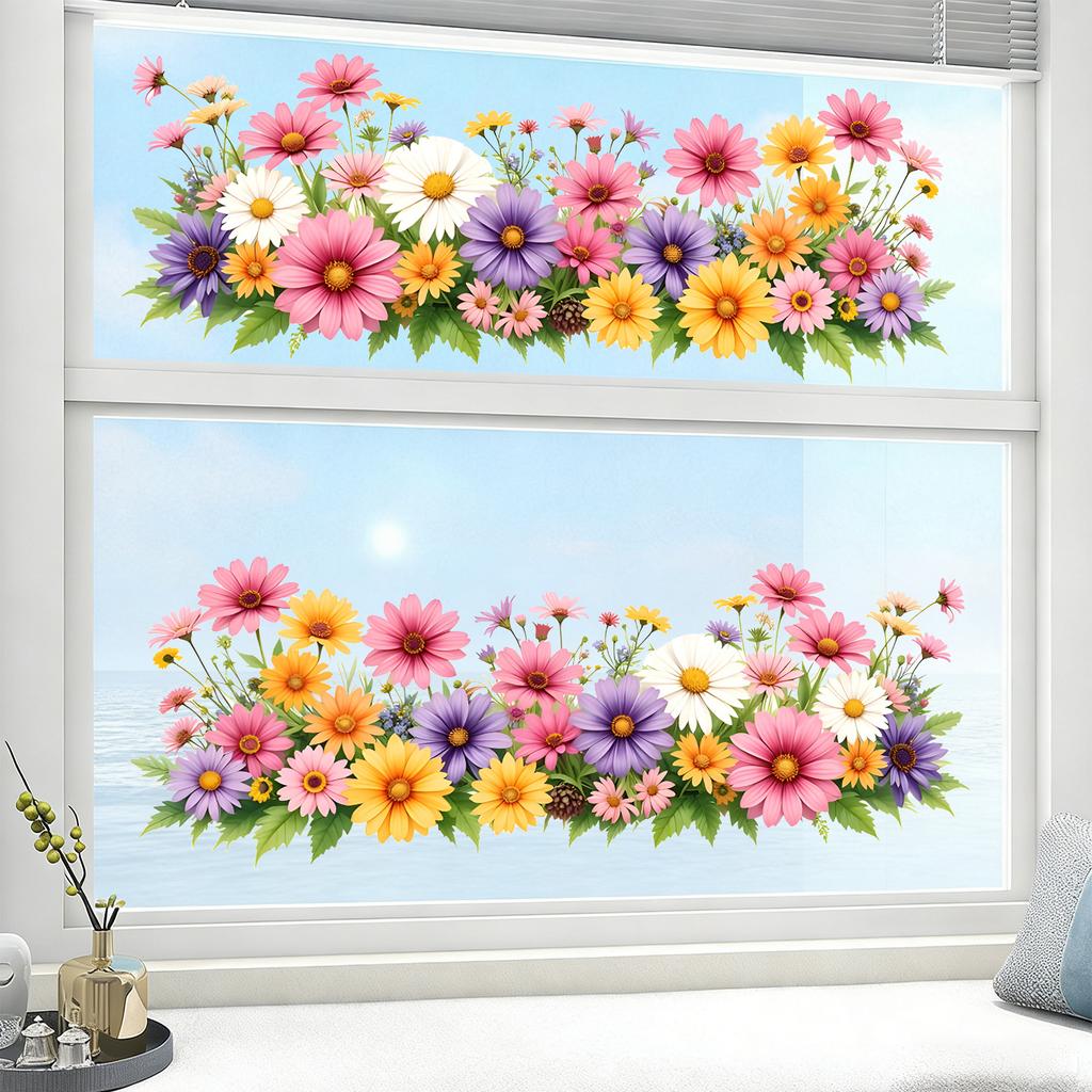 Bunte Gänseblümchen Statisch Haftende Fensteraufkleber PVC Glänzend Abnehmbar für Schaufenster Heimdekoration Kunst