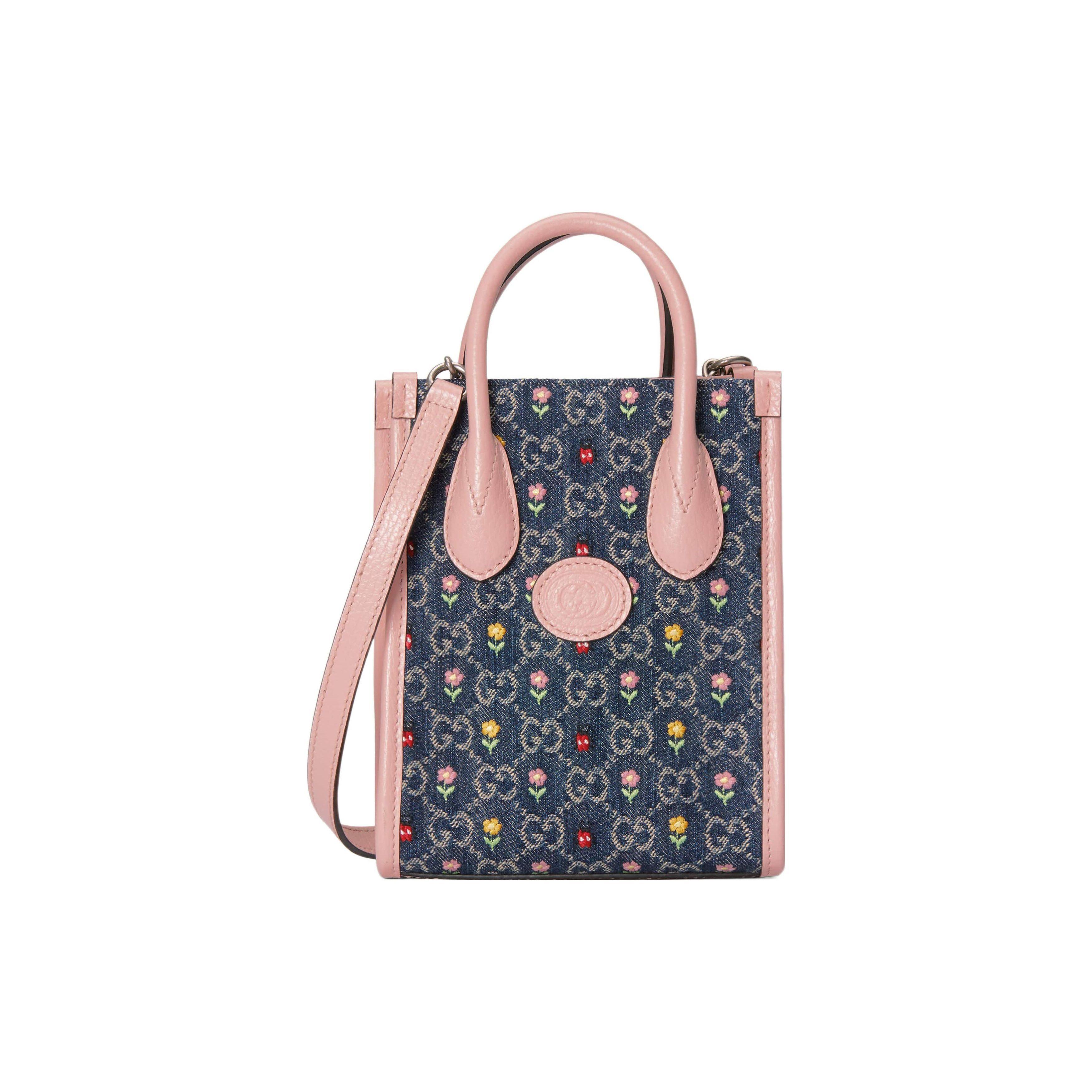 

Gucci Denim Tote Bag GG Floral Print Pink Leather Strap 671623-2KQRC-4498 Basic Set (Bag+Dust Bag)