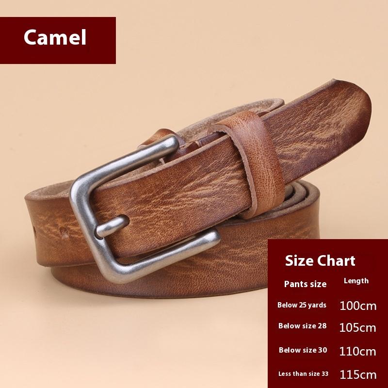 Vintage Leather Belt Genuine Leather Denim Top Layer Cowhide Women's Belt Korean Style Casual Thin Pin Buckle Belt