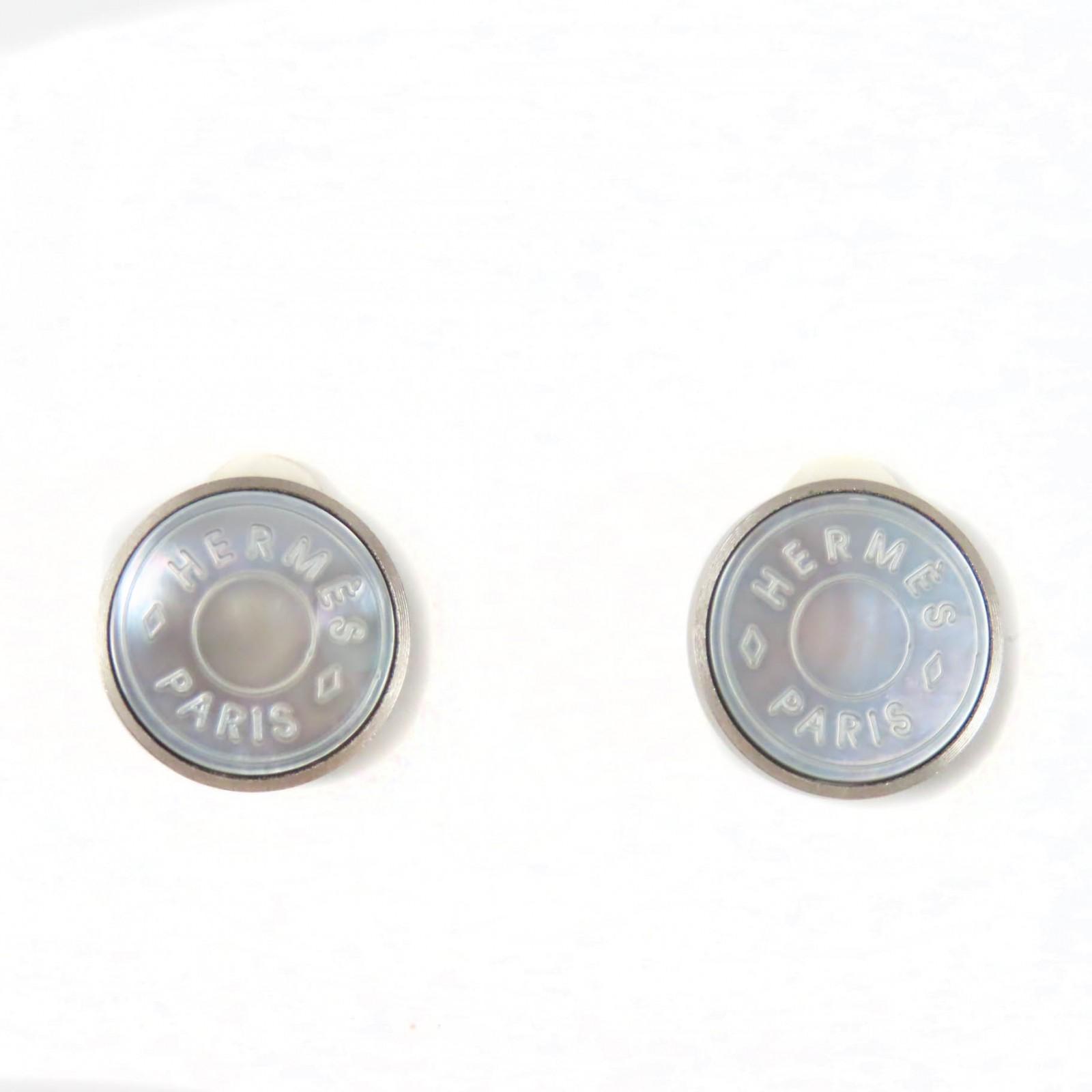 

Excellent HERMES Earring Serie Crude Cell Shell Binaural Accessory Silver Used