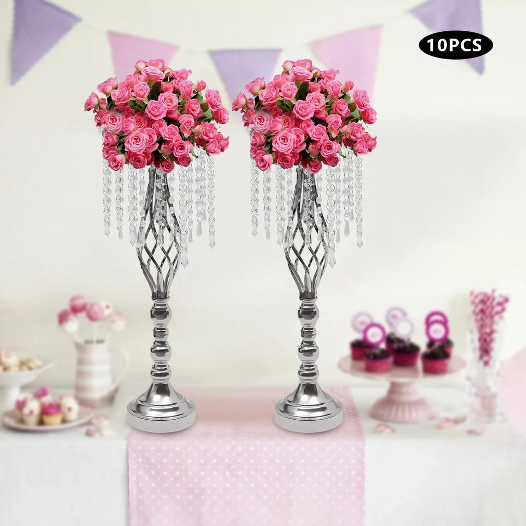 10 Pcs Crystal Flower Stand Wedding Centerpieces for Tables, 21.7in/55cm Tall Elegant Metal Flower Arrangement Stand