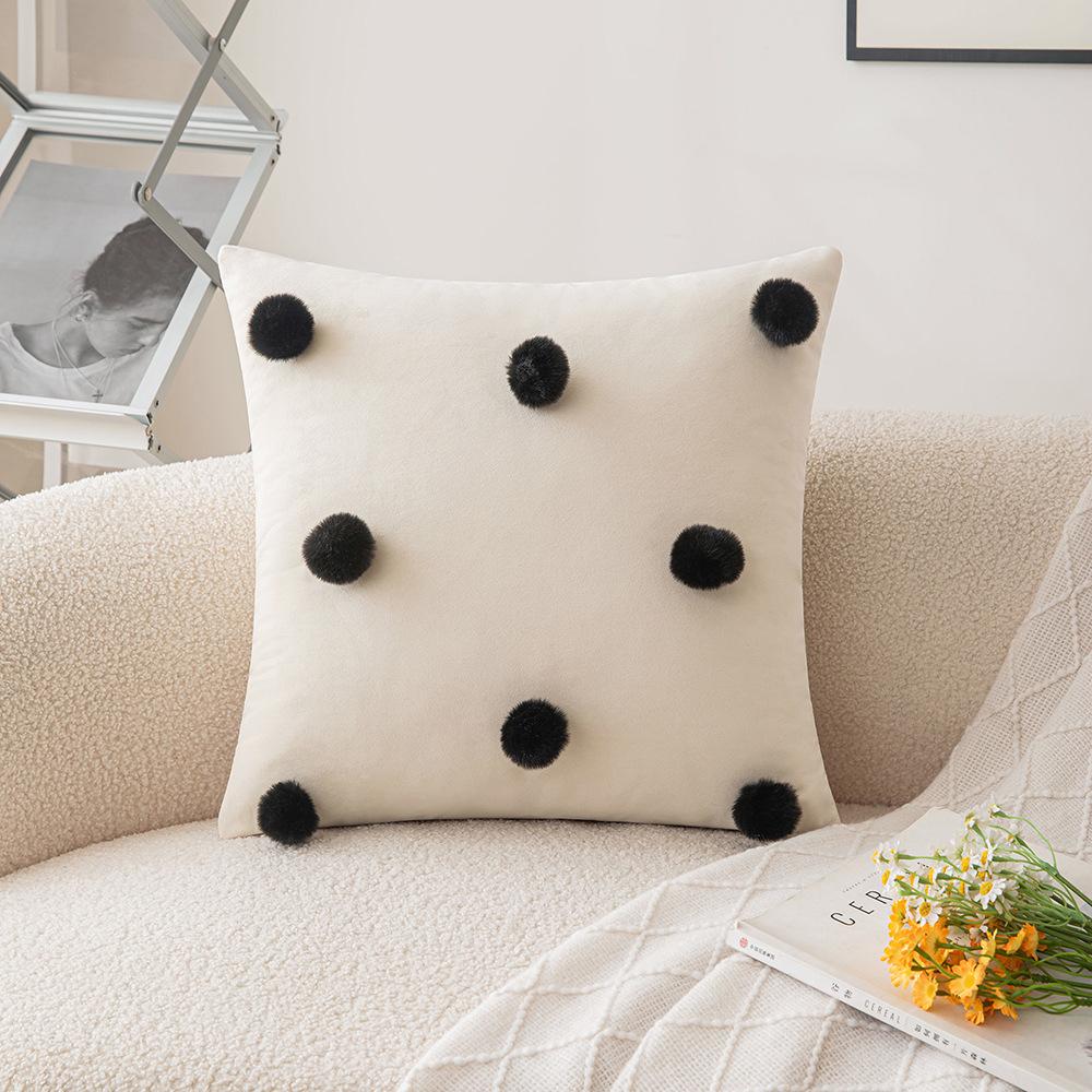 Ins Style Simple Pillowcase Black and White Velvet Cushion Polka Dot Pillowcase Bed and Breakfast Sofa Decoration Atmosphere Pillow