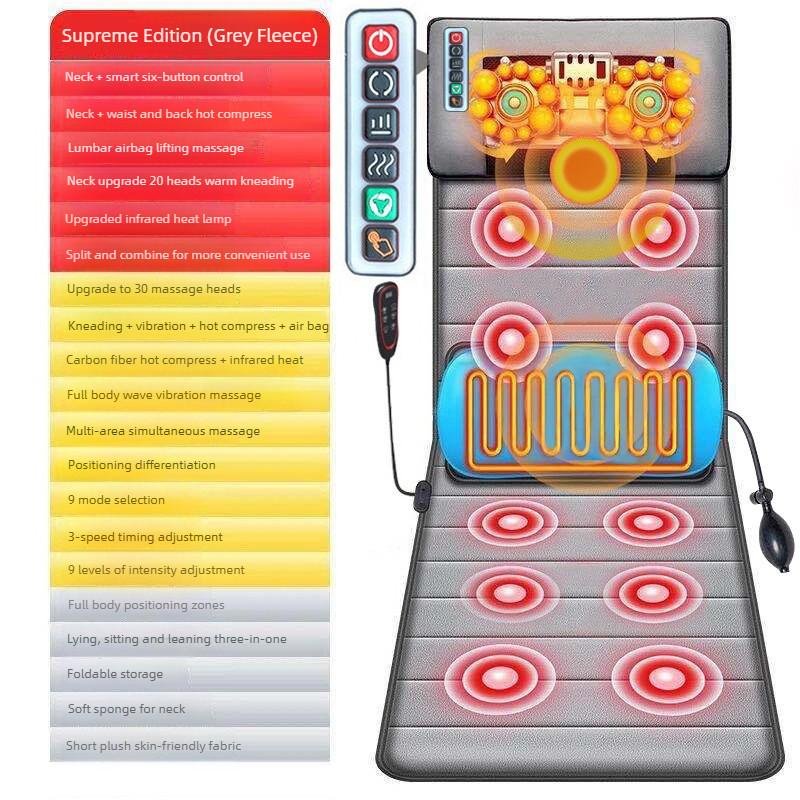 Household Infrared Therapy Back Massager Multi Functional Full Body Massage Mattress Hot Compress Waist Airbag Massage Pad