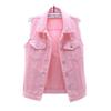 Women's Short Slim Sleeveless Denim Vest - Solid Color Waistcoat Cardigan