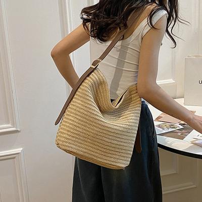 Handgeflochtene Strohtasche Große Kapazität Sommer Strand Umhängetasche Damen Mädchen Mode Handtasche Rattan Geflochtene Tragetasche für Damen