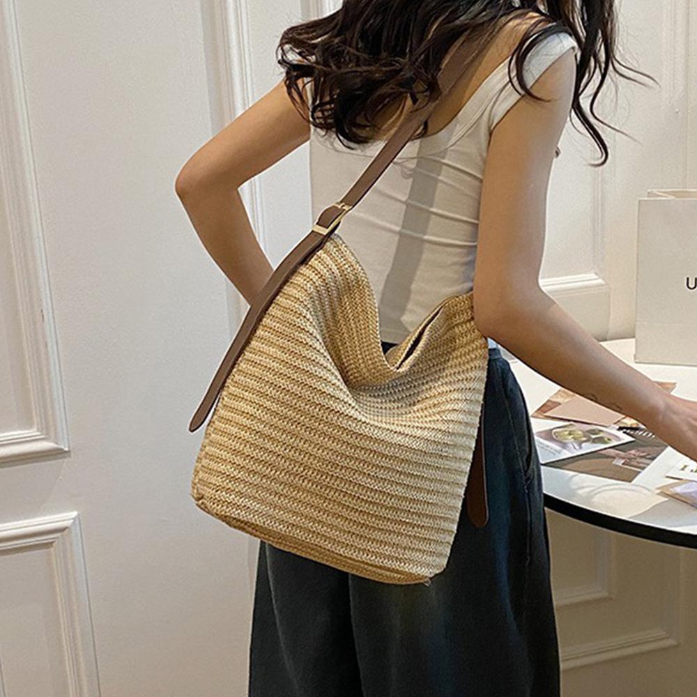 Handgeflochtene Strohtasche Große Kapazität Sommer Strand Umhängetasche Damen Mädchen Mode Handtasche Rattan Geflochtene Tragetasche für Damen