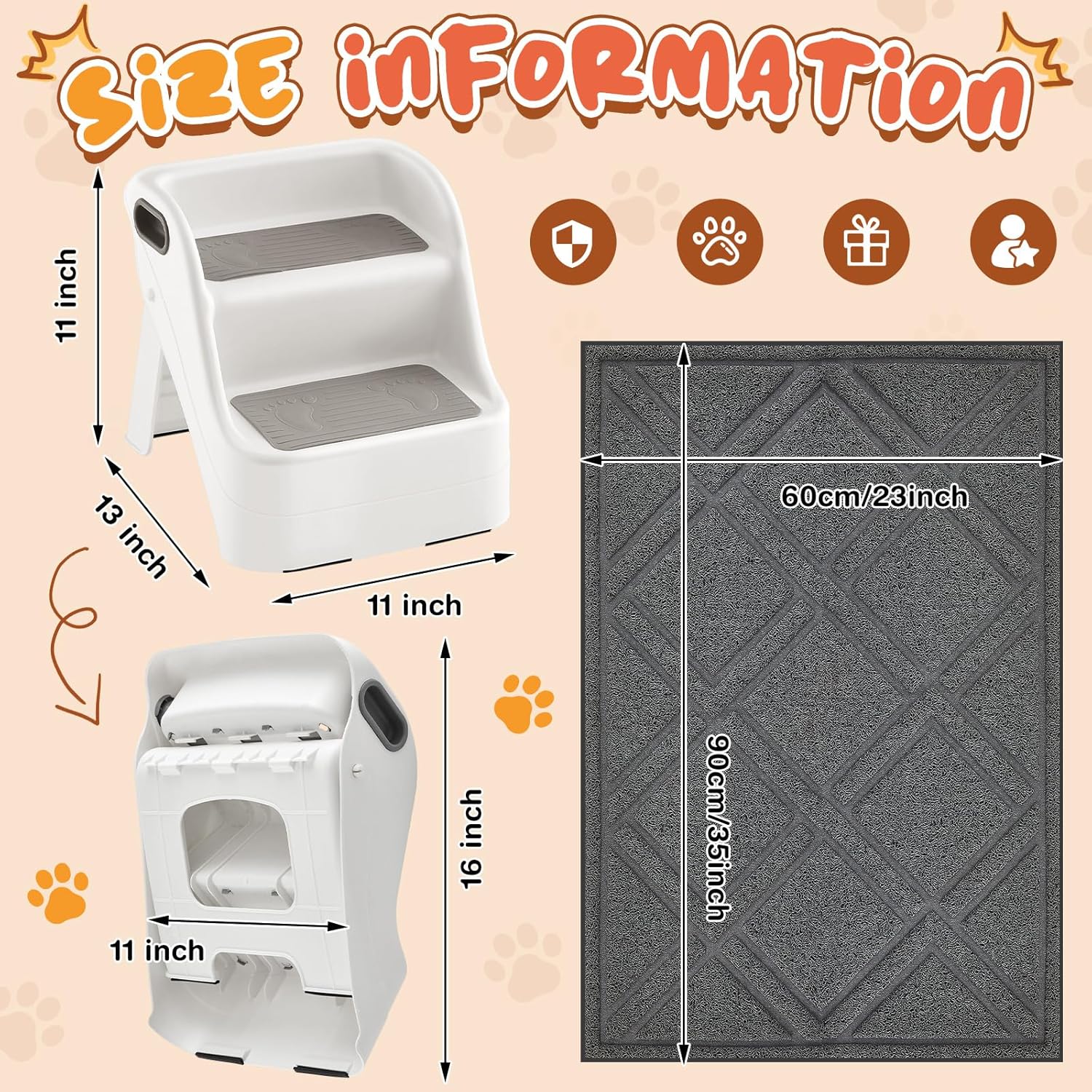 

2 Pack Cat Ramp with Non-Slip Mat & Rubber Feet for Litter Box Steps, 23 x 35 , for Small Cats & Elderly Pets United States