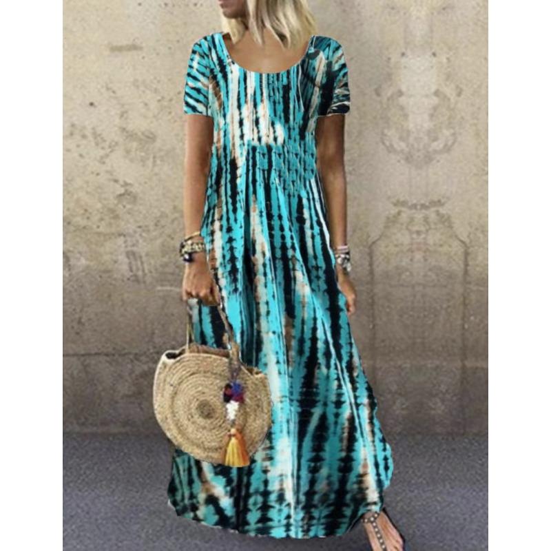 

Платье GMXIA с круглым вырезом и коротким рукавом, с принтом тай-дай, свободное, длинное, большие повседневные платья XXXL зелёный